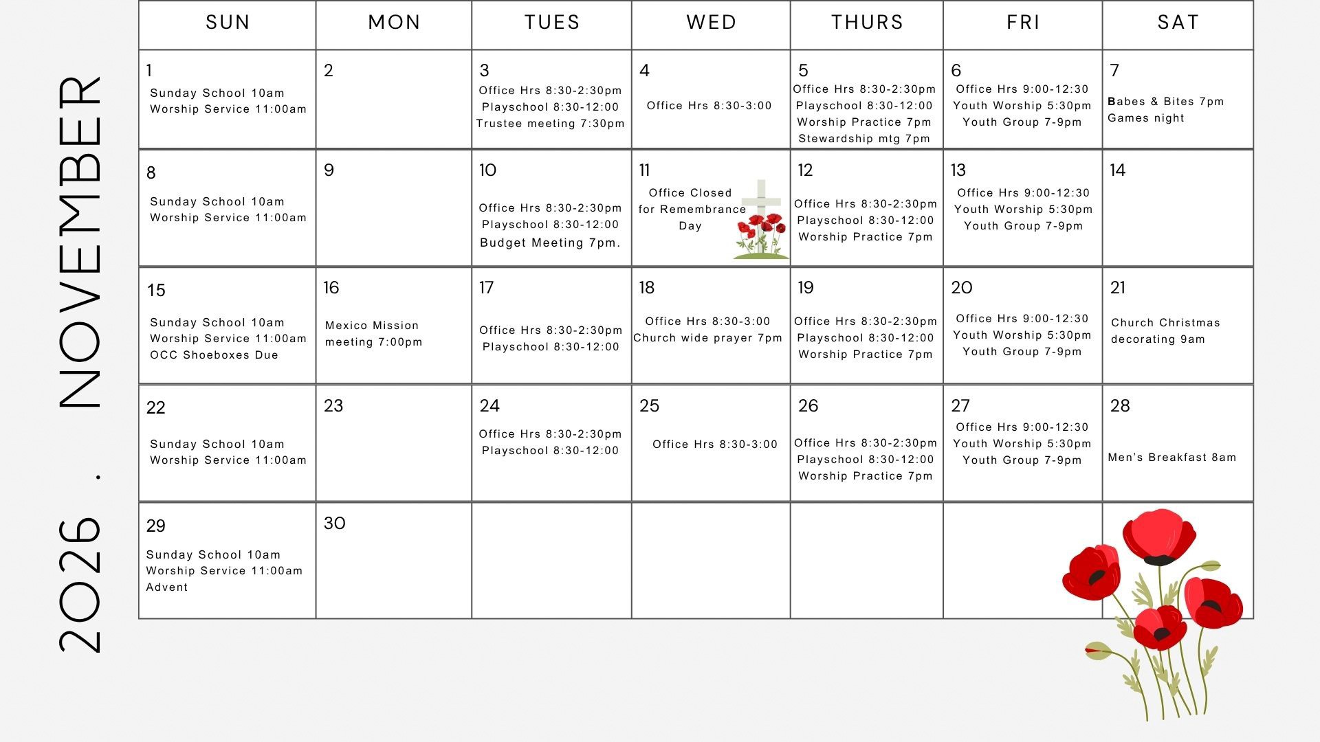 November calendar 2026