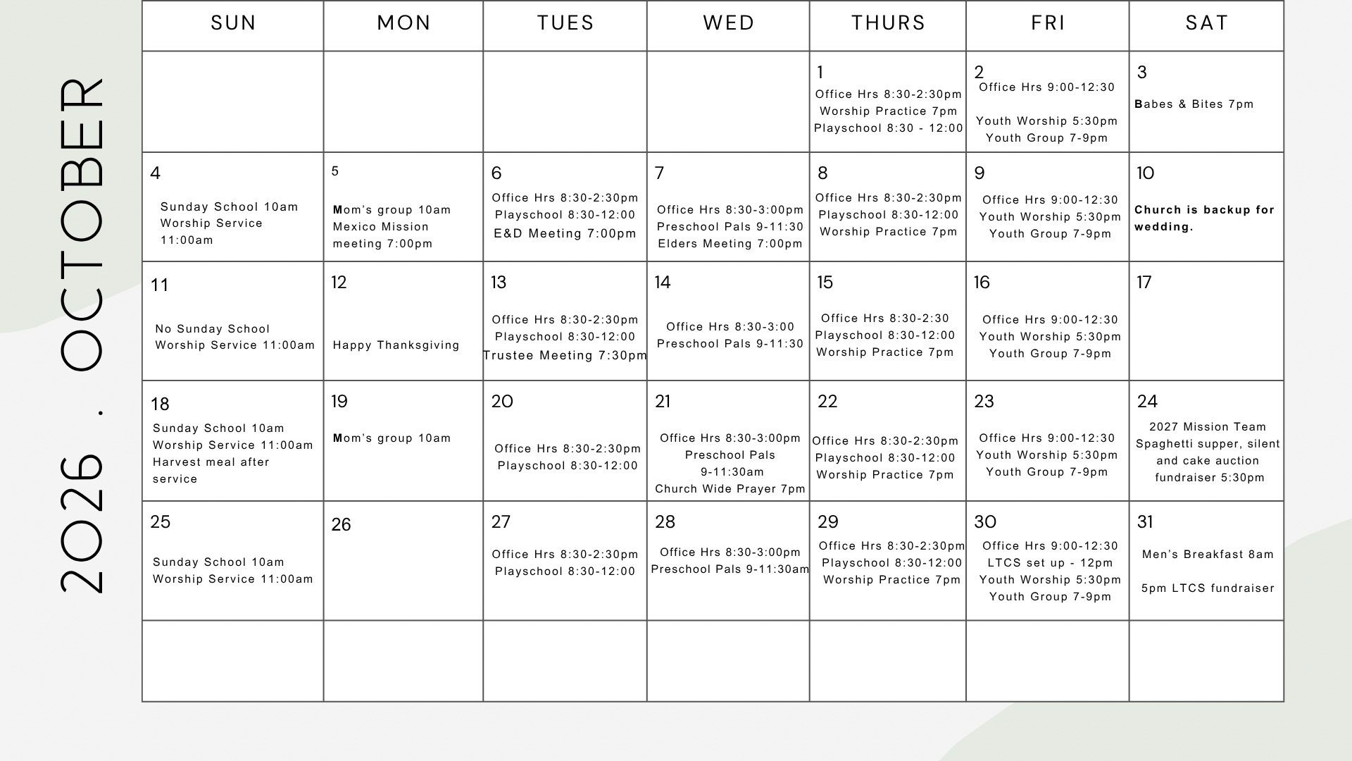 October calendar 2026