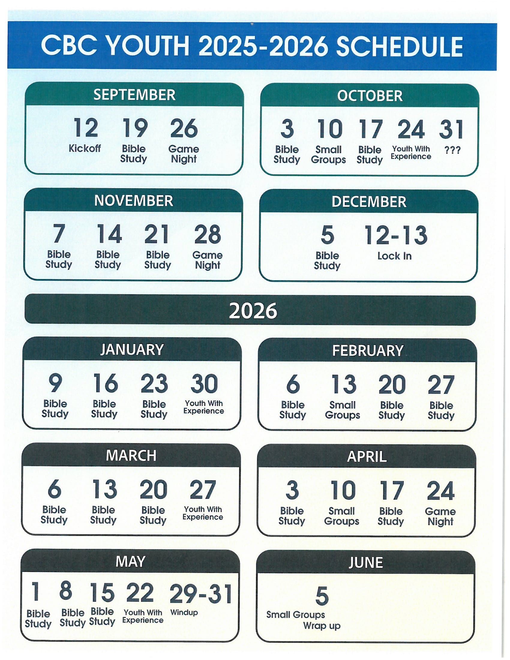 Youth Group Schedule